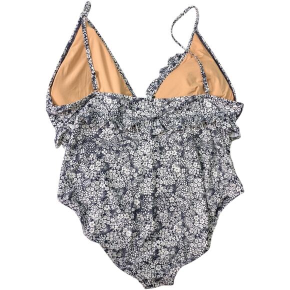 NEW J. Crew Ruffle V Neck One Piece Swimsuit 24 Valley Floral Blue Swimwear - Picture 8 of 13